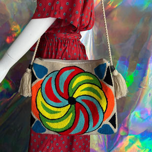 NEW Multicolor Spiral Flower Wayuu Purse with Tassels